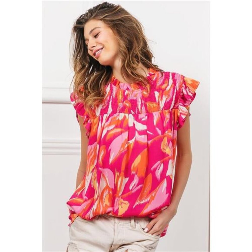 ✨NWT BiBi Smocked Yoke Ruffled Floral Top‎